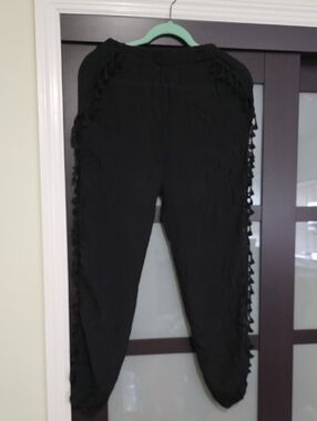 Black Fringe Detail Lounge Pants
